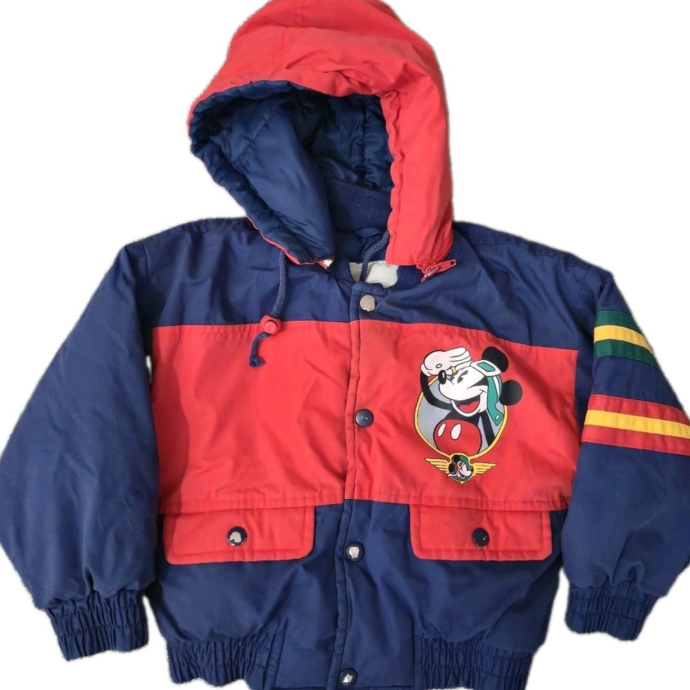 Vintage Disney MICKEY MOUSE Red Blue Puffer Jacket Coat Size 4T Hooded